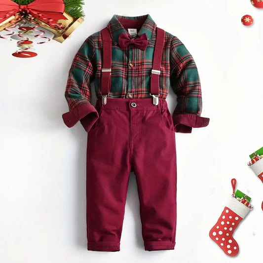 Baby Boy Knitted Clothes Boy Christmas Style Gentleman Outfit Formal Wear For Speech Performance Holiday Christmas Photo Preschool Boys Outfits