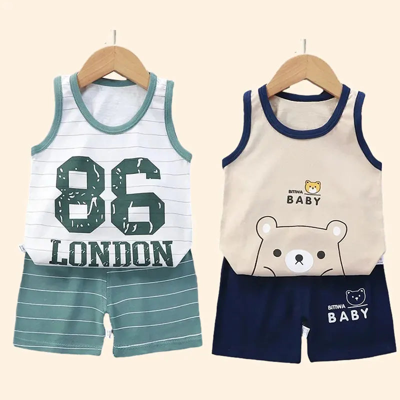 Children Sets Kids Clothes Boys Girls Vest Suit Children's Clothing baby Cotton T-Shirts Shorts Tank Top Sleeveless