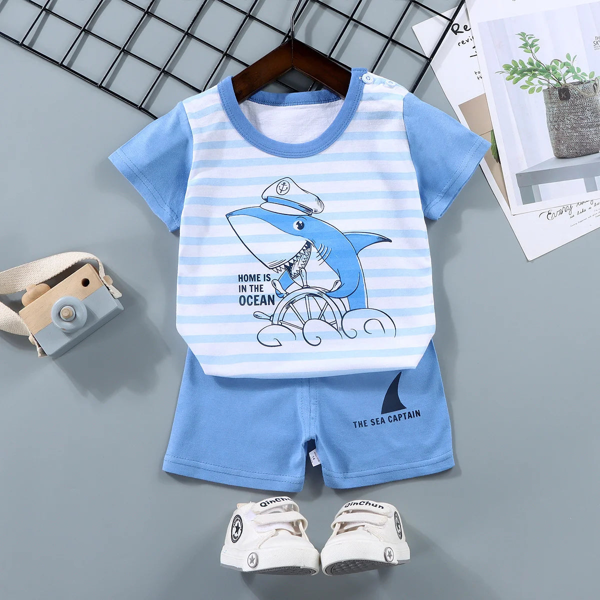 Fashion Kids Clothes Boys Girls Sets Top Shorts 2PCS 100% Cotton Soft Childrens Baby Clothes T-shirt Shorts Toddler Suit