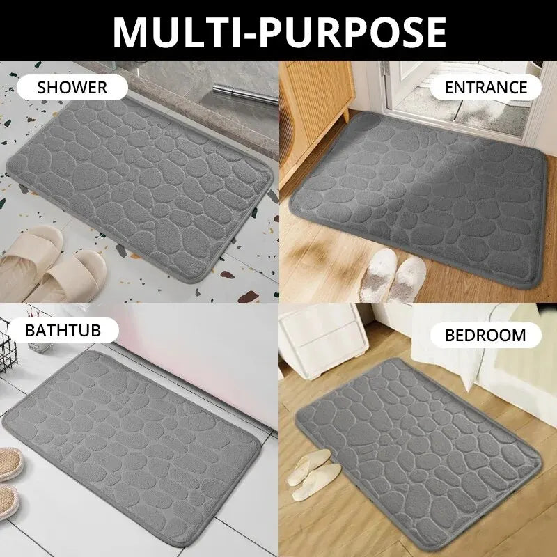 1Pc Absorbent Memory Foam Embossed Velvet Non-Slip Floor Mat