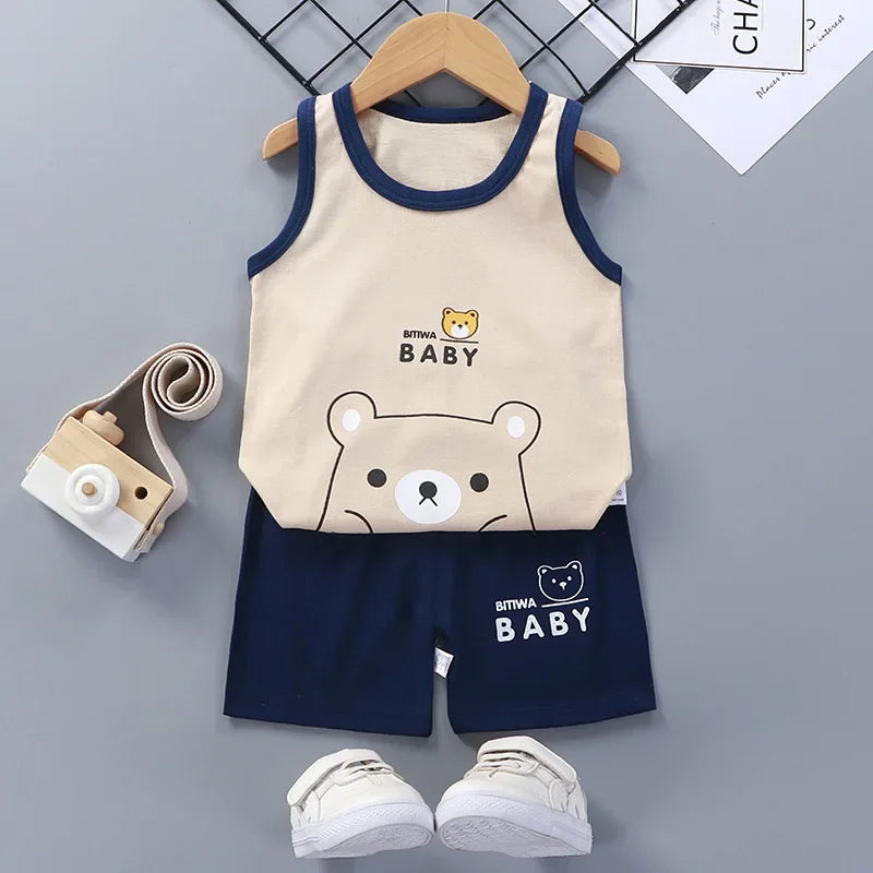 Children Sets Kids Clothes Boys Girls Vest Suit Children's Clothing baby Cotton T-Shirts Shorts Tank Top Sleeveless