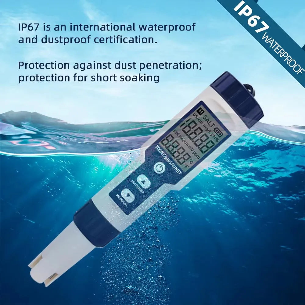 5 IN 1 PH, Temperature, TDS, EC, Salinity Testing Digital Waterproof Meter With Automatic Calibration Function