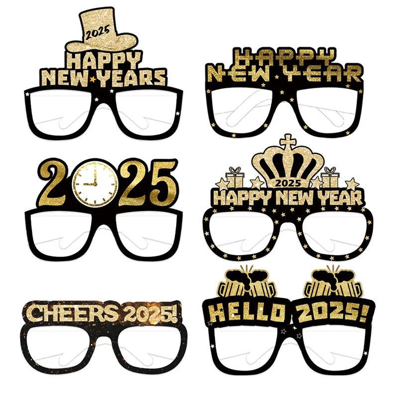 6Pcs 2025 Happy New Year Paper Glasses 2025