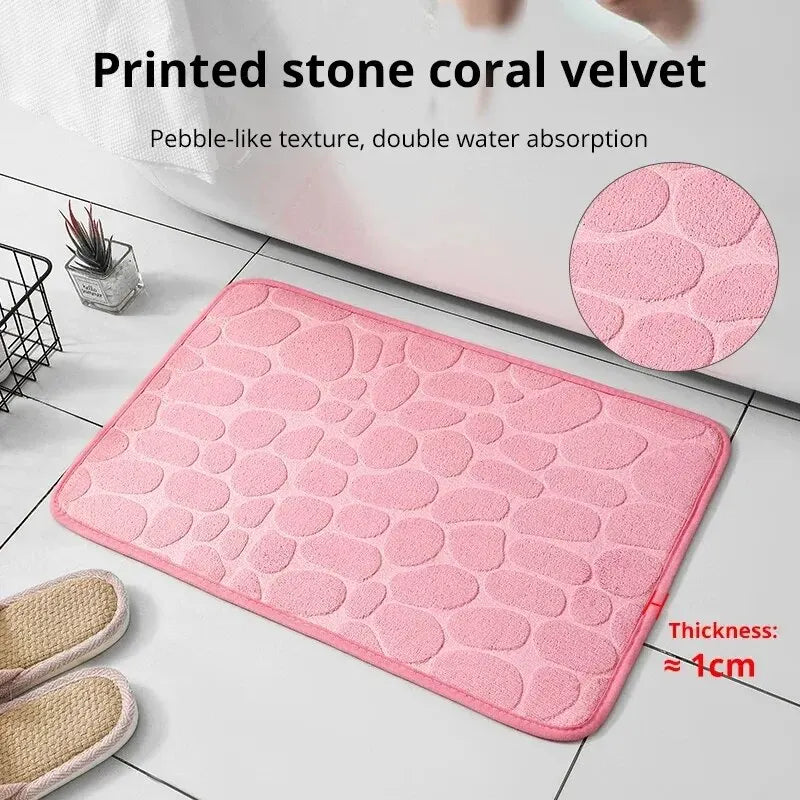 1Pc Absorbent Memory Foam Embossed Velvet Non-Slip Floor Mat