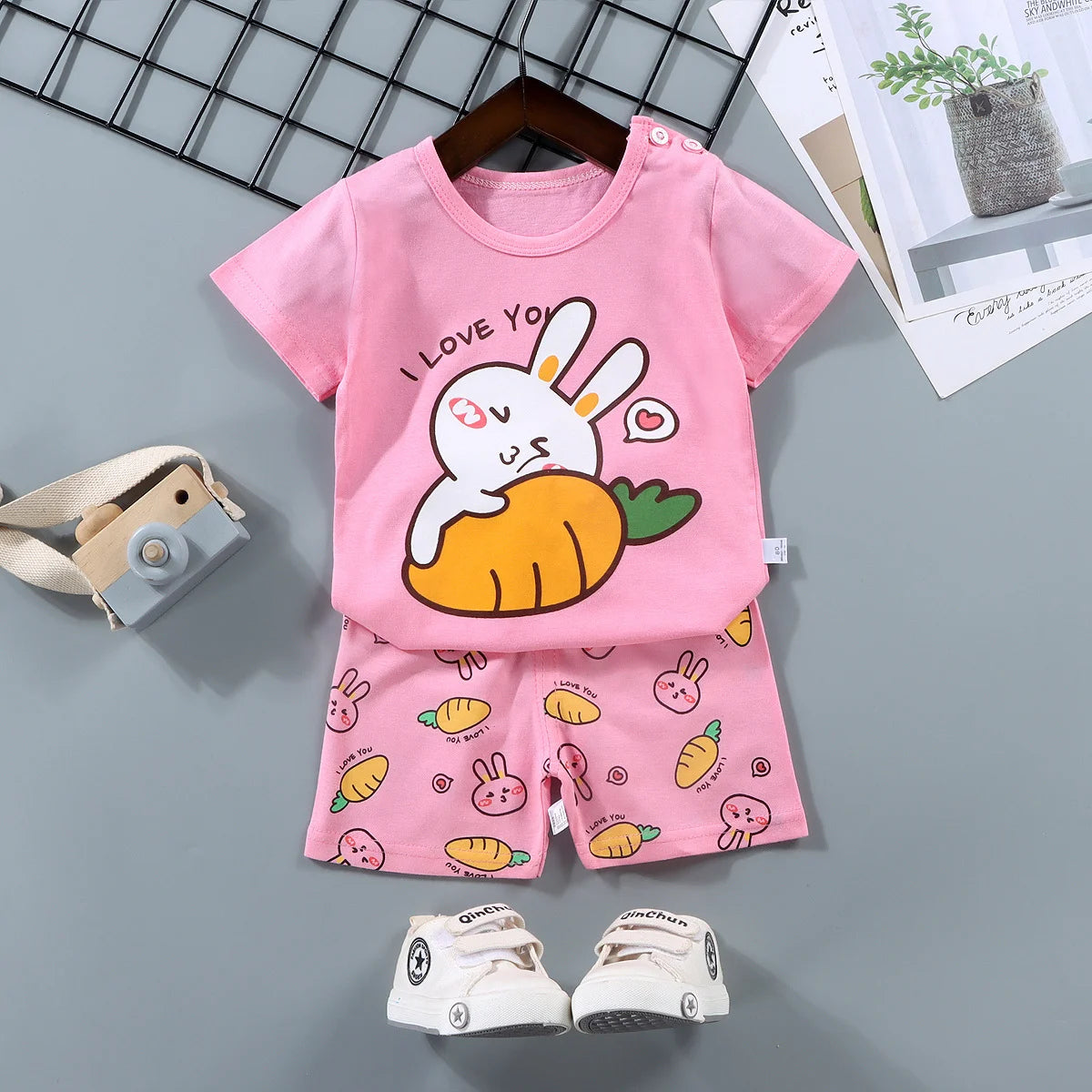 Fashion Kids Clothes Boys Girls Sets Top Shorts 2PCS 100% Cotton Soft Childrens Baby Clothes T-shirt Shorts Toddler Suit