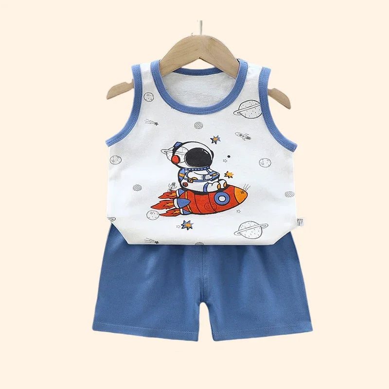 Children Sets Kids Clothes Boys Girls Vest Suit Children's Clothing baby Cotton T-Shirts Shorts Tank Top Sleeveless