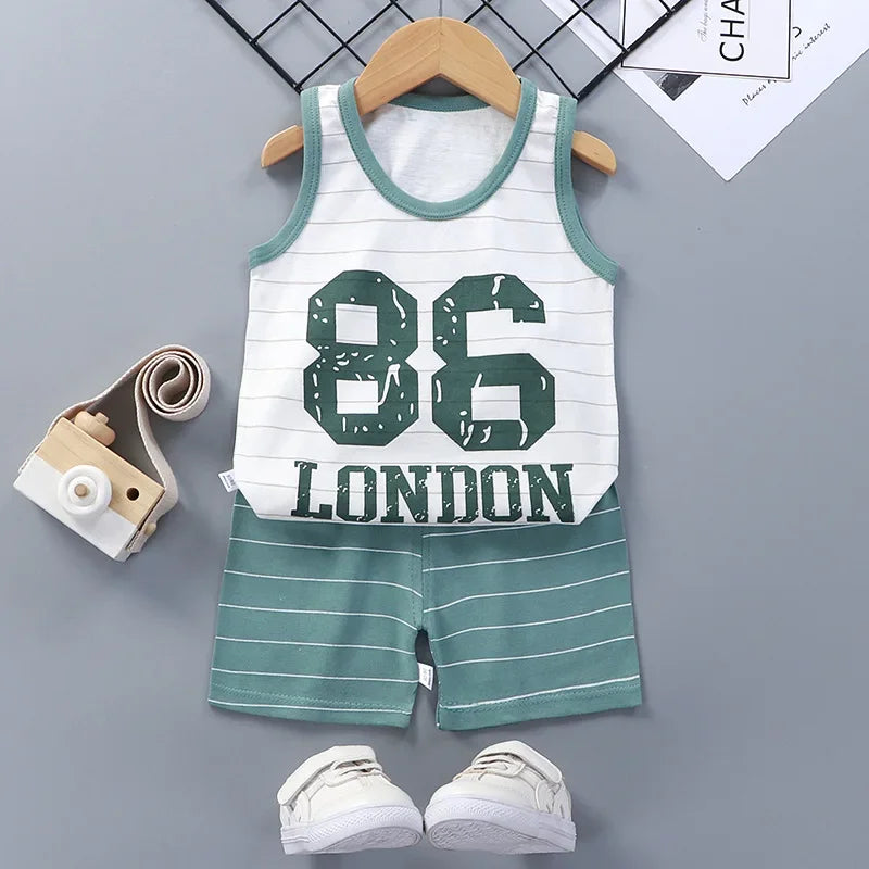 Children Sets Kids Clothes Boys Girls Vest Suit Children's Clothing baby Cotton T-Shirts Shorts Tank Top Sleeveless