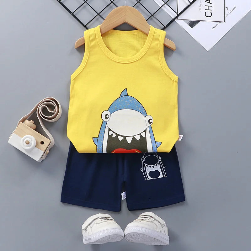 Children Sets Kids Clothes Boys Girls Vest Suit Children's Clothing baby Cotton T-Shirts Shorts Tank Top Sleeveless