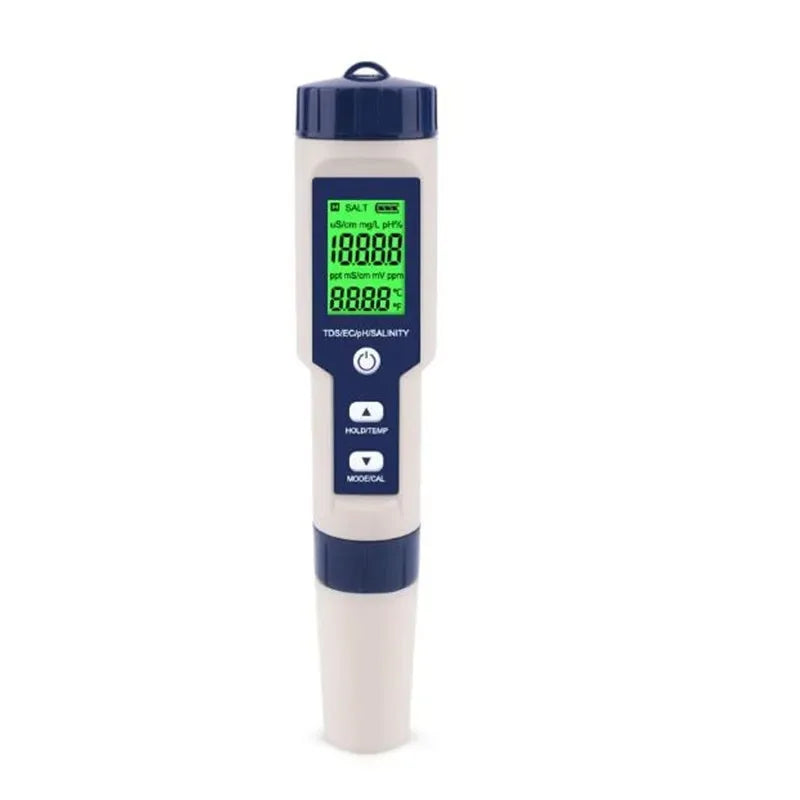 5 IN 1 PH, Temperature, TDS, EC, Salinity Testing Digital Waterproof Meter With Automatic Calibration Function