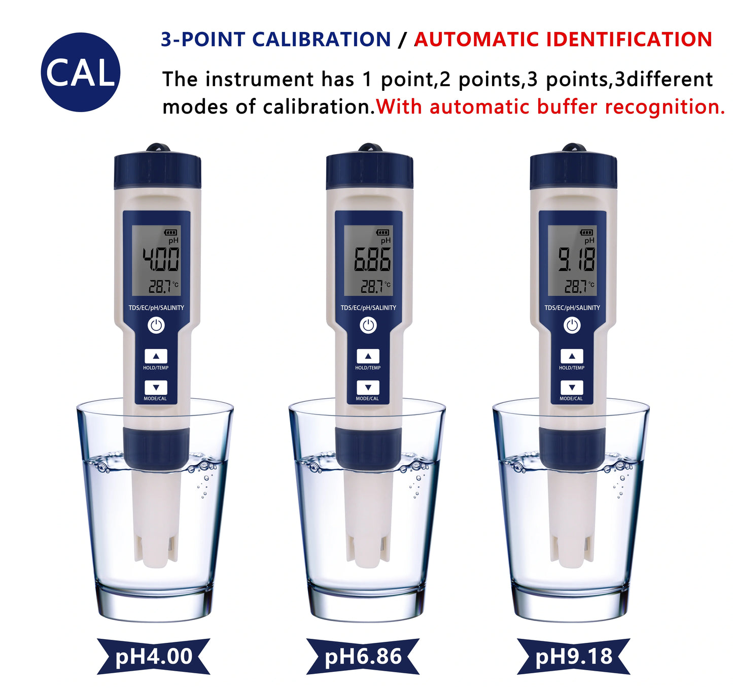 5 IN 1 PH, Temperature, TDS, EC, Salinity Testing Digital Waterproof Meter With Automatic Calibration Function