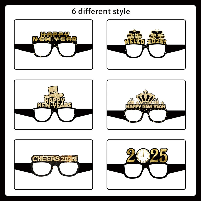 6Pcs 2025 Happy New Year Paper Glasses 2025