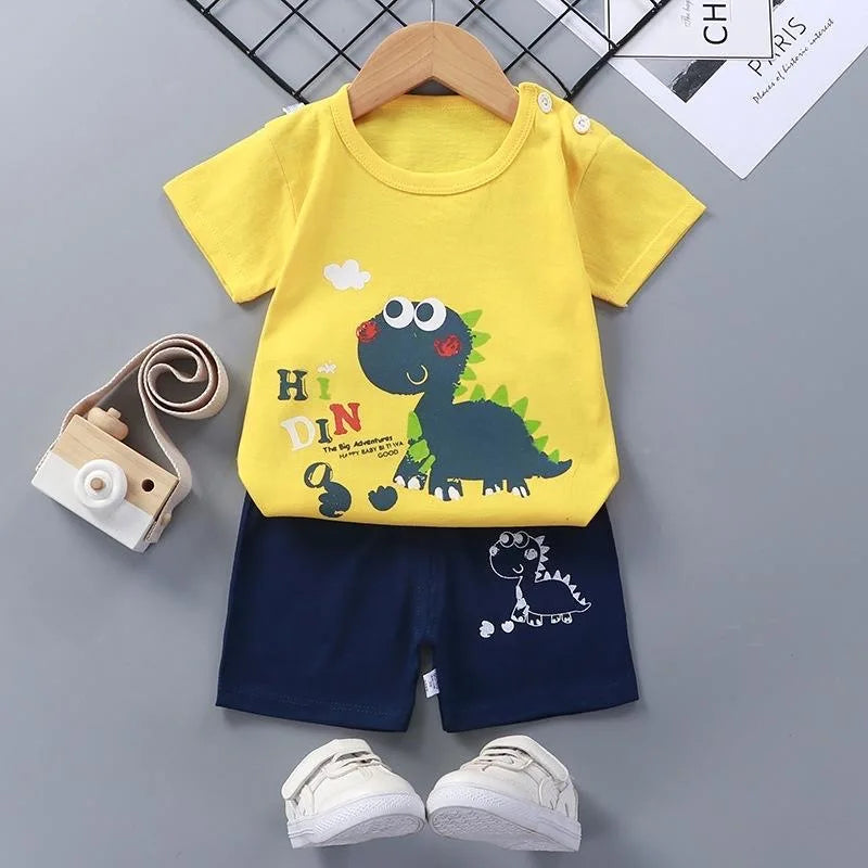 Fashion Kids Clothes Boys Girls Sets Top Shorts 2PCS 100% Cotton Soft Childrens Baby Clothes T-shirt Shorts Toddler Suit