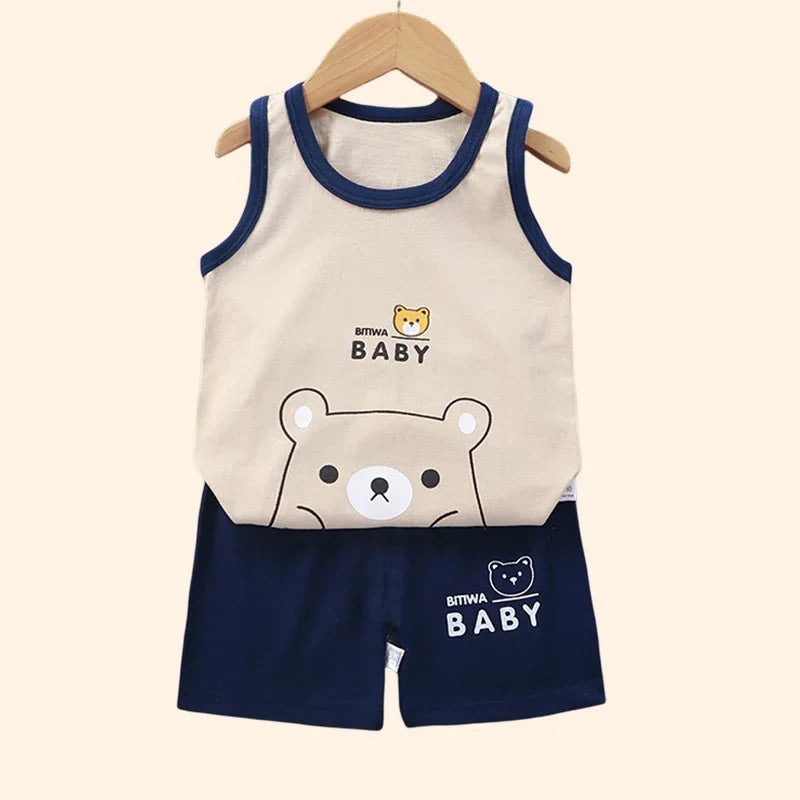 Children Sets Kids Clothes Boys Girls Vest Suit Children's Clothing baby Cotton T-Shirts Shorts Tank Top Sleeveless