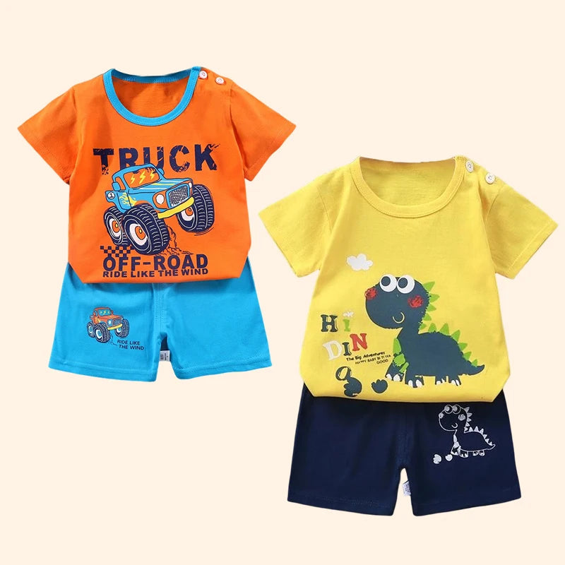 Fashion Kids Clothes Boys Girls Sets Top Shorts 2PCS 100% Cotton Soft Childrens Baby Clothes T-shirt Shorts Toddler Suit