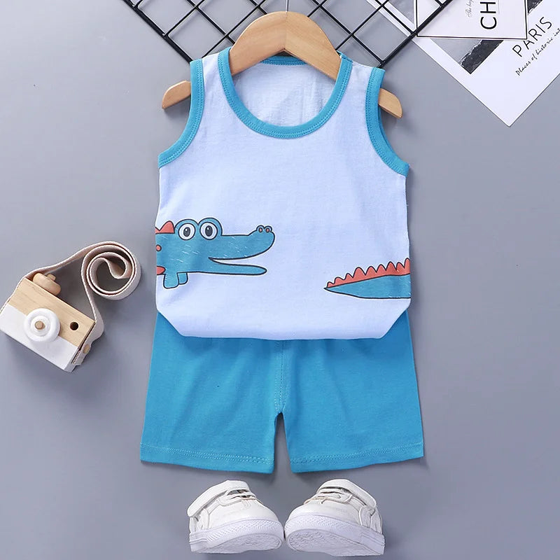 Children Sets Kids Clothes Boys Girls Vest Suit Children's Clothing baby Cotton T-Shirts Shorts Tank Top Sleeveless